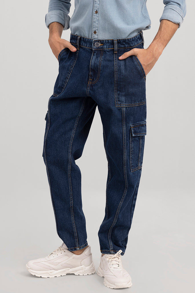 Baggy Rigid Strap Detail Distressed Cargo Jeans | boohoo